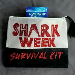 period pouch, Shark Week Survival Kit - zippered bag, tampon & pad holder - period pouch