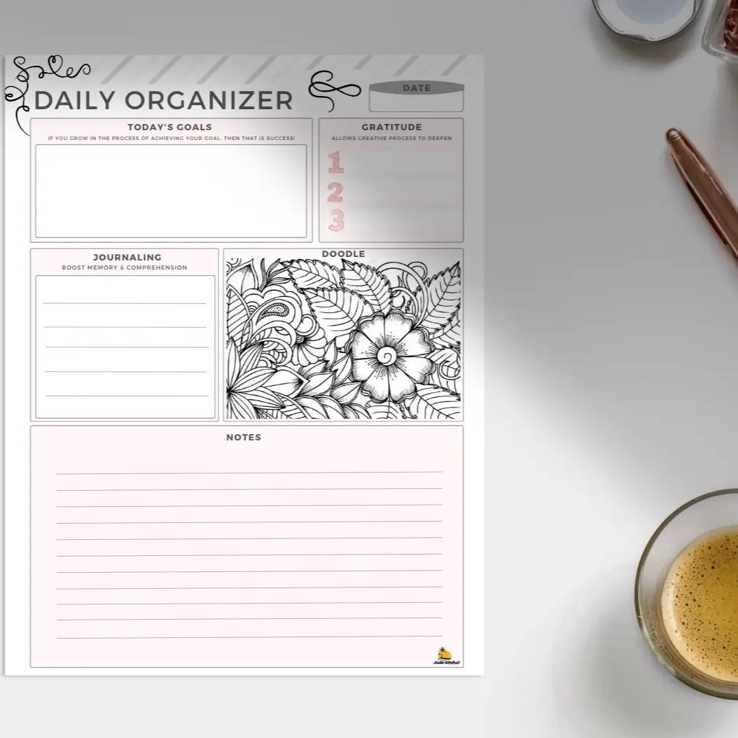 Daily Organizer | Doodle To Prolonging Alertness | Focus | Daily Goals | Gratitude | Journaling