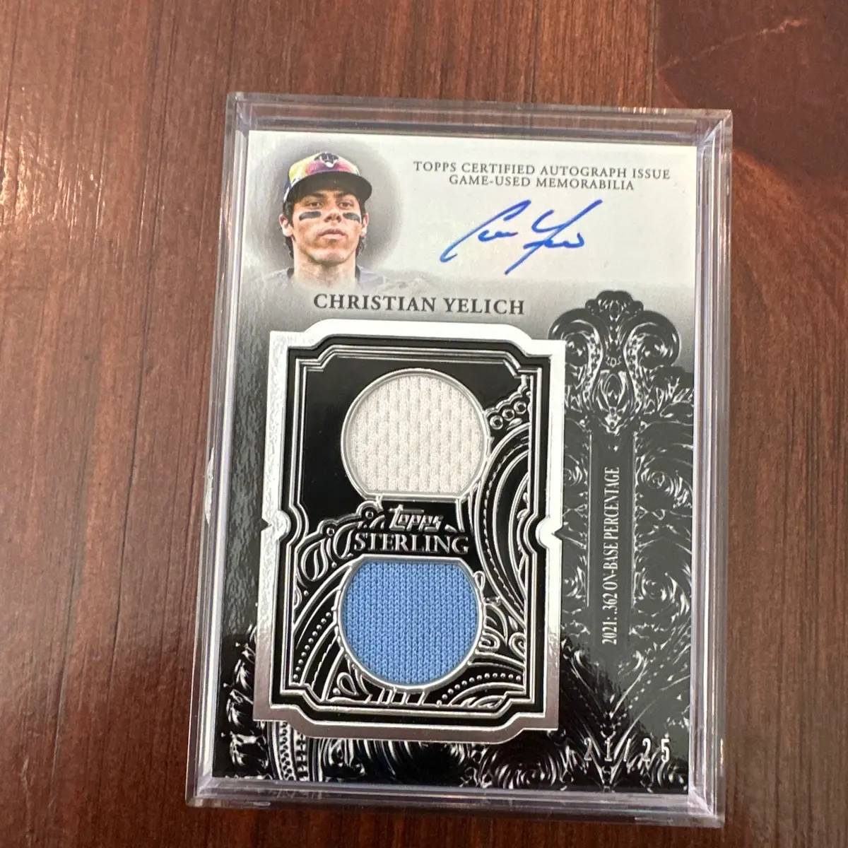 2023 topps sterling Christian Yelich dual relic autographed baseball card