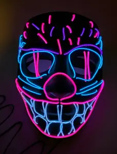 Light up Halloween Mask EL Wire LED Glow Mask Purple Pink Blue PURGE CAT