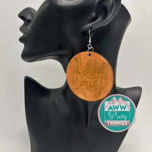 I Am Worthy Wooden Engraved Earrings
