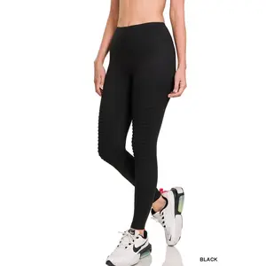 BRUSHED MICROFIBER WIDE WAISTBAND MOTO LEGGINGS #3232AB