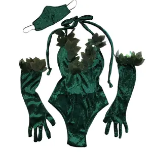 Poison Ivy 3 Piece Set: Bodysuit, Gloves, Face Mask Bundle for Halloween, Cosplay, Festival Wear Cartoon Character DC Movie/TV