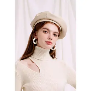 Leather Beret - Ivory