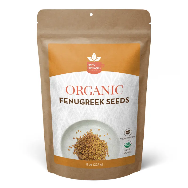SPICY ORGANIC Fenugreek Seeds - USDA Certified Organic- Culinary Spice & Herbal Remedy -Enhance Flavors, Aid Digestion -Perfect for Hair and Cooking - 8 oz.
