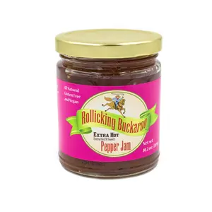 Rollicking Buckaroo Pepper Jam Extra Hot-"Extra Hot N Sweet" All Natural, Gluten Free and Vegan Gourmet Pepper Jam