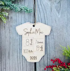 Baby’s first Christmas birth stats ornament! Please put stats in notes at checkout! Can add pink or blue ribbon if requested Wood Wooden Decor