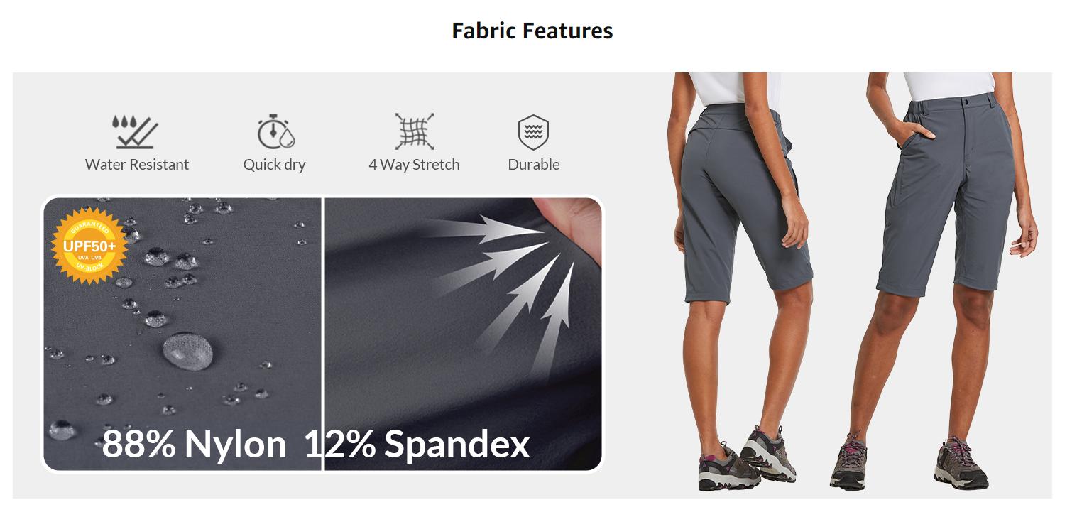 baleaf Women's Bermuda Knee Length Long Shorts for Summer Hiking Golf Camping Stretch Lightweight Nylon Quick Dry