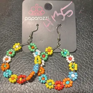 Flower Multii Colored Seed Bead Drop Hook Earrings  H135 Metal Coating