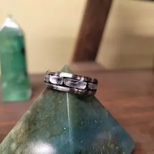 Stainless steel Selenite inlay ring. Female Male Anniversary Birthday Daily Engagement
