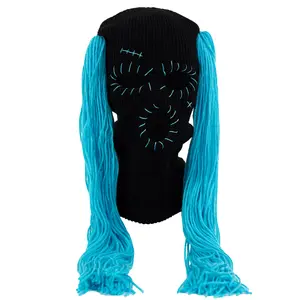 Ski Mask with Pigtails Balaclava Scary Halloween Mask women / girl ski mask costume idea Accessories Hand Multicolor