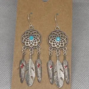 Dream Catcher Earrings (red) Female Casual Elegant Ethnic Metal Coating