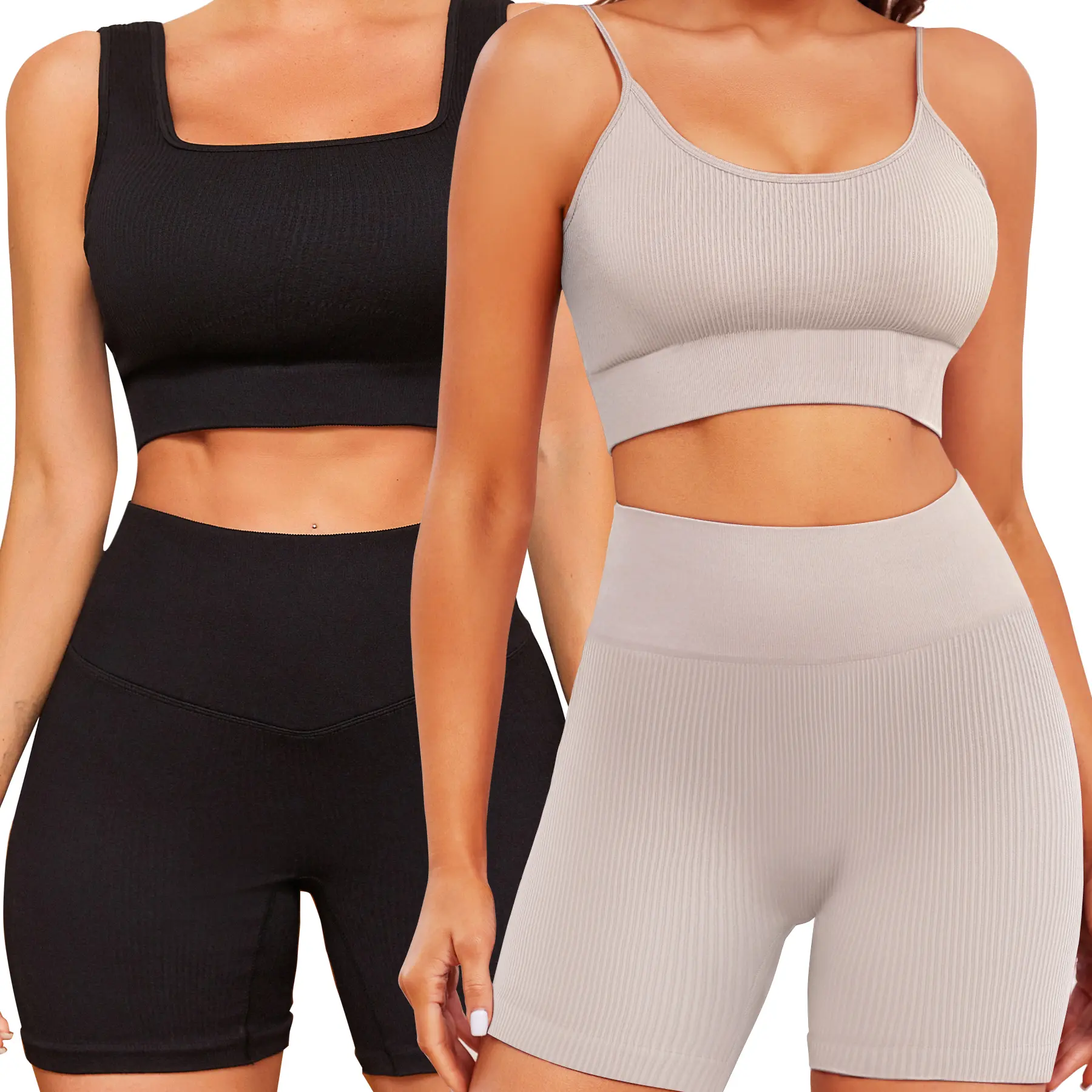 FINETOO 4pcs Workout Sets for Women Ribbed Crop Tank Shorts Active Gym Exercise High Waisted Sports Yoga Outfit Fashion ootd Women Comfortable Set XS-L FINETOO 4pcs Workout Sets for Women Ribbed Crop Tank Shorts Active Gym Exercise High Waisted Sports Yoga Outfit Fashion ootd Women Comfortable Set XS-L