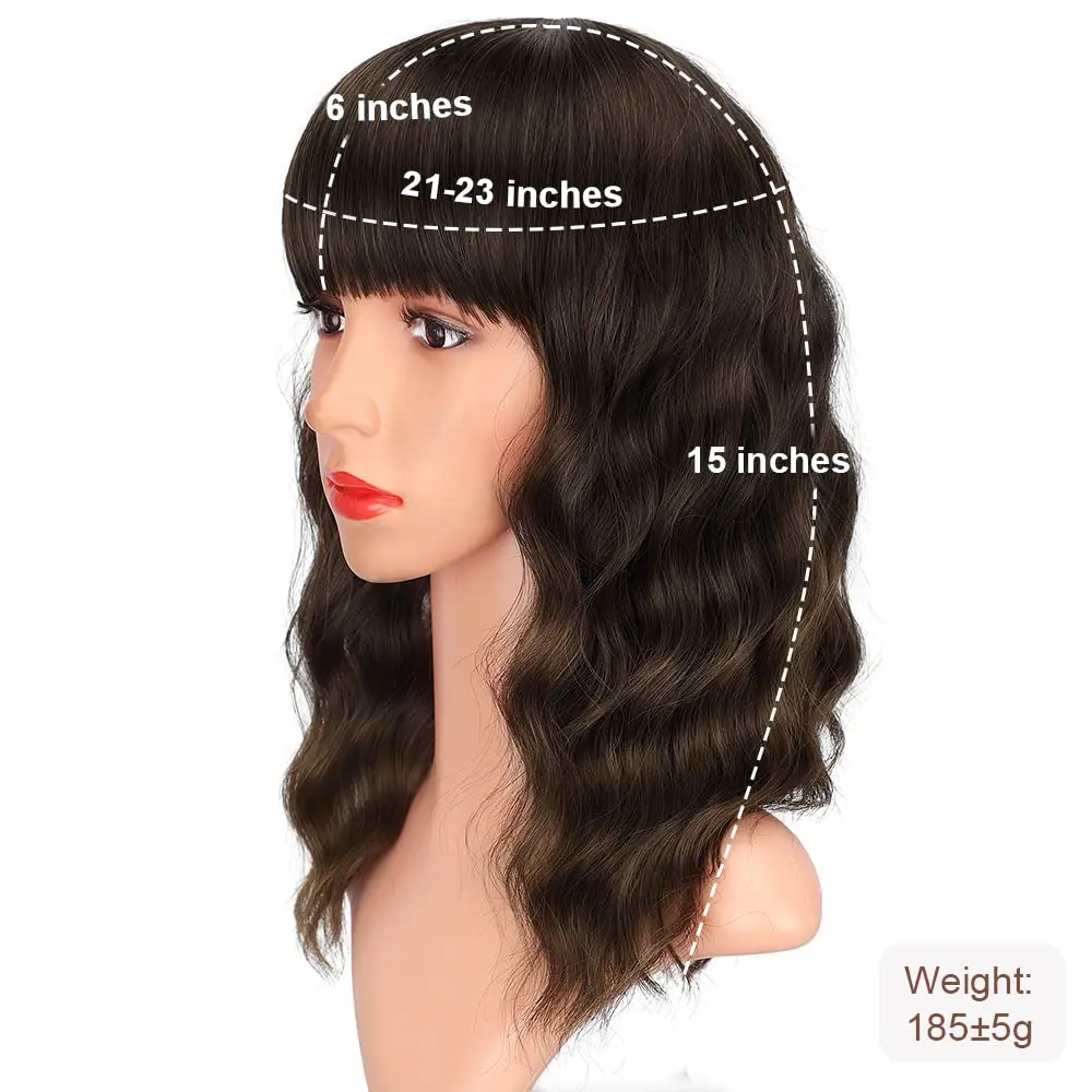 AISI HAIR Curly Wig Synthetic Short Wig with Bangs Natural Brunette Brown to Light Brown Looking Heat Resistant Fiber Hair for Women Adjustable Wig Head