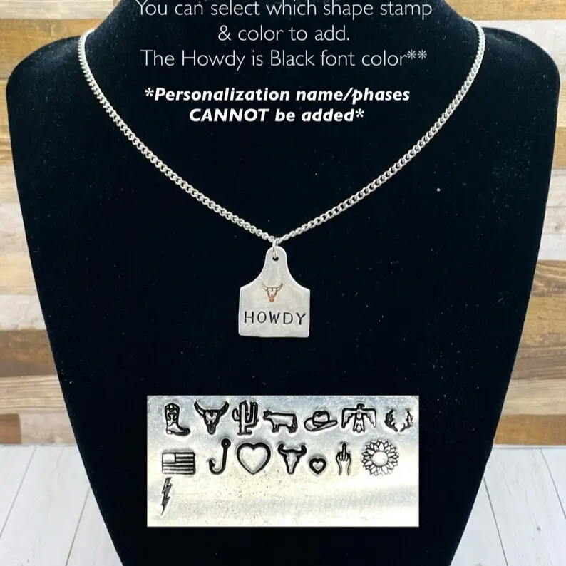 Howdy Metal Stamped Cow Tag Necklace