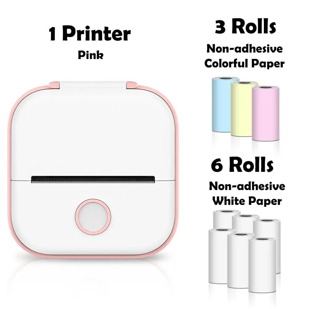Pink/Green Original Pocket Printer + 9 Rolls (6 Non Adhesive and 3 Color Non Adhesive)