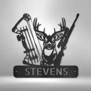 Deer Hunter Monogram Outdoorsman Personalized Name Metal Wall Sign Decor Steel