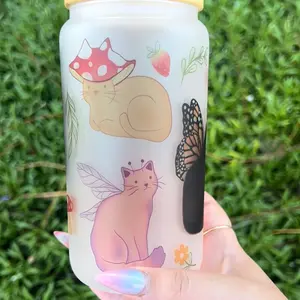 16oz beer can glass with lid and straw