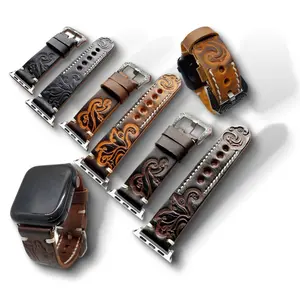 NatoGears Handmade Tooled/Carved Watch Leather For Apple Watches