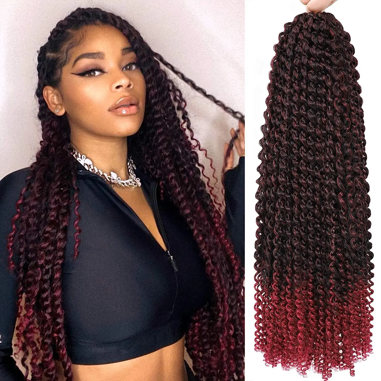 | Red | African Dreadlocks Wig Braided Lace Wig Reggae Hip Hop Style | WATER 24 T1B BURG 6PCS