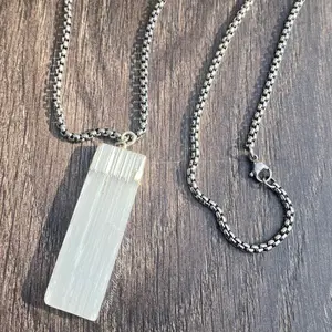 Selenite Pendant | Silver Necklace