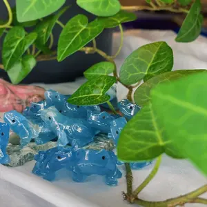 Natural Blue lemurian aqautine calcite froggie carving