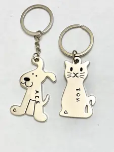 Dog and Cat Lover Personalized Handstamped Keychain