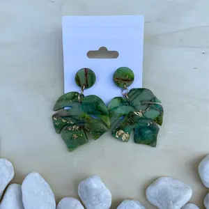 Monstera Collection - Green & Translucent with Gold - Handmade Polymer Leaf-Shaped Clay Earrings - Statement Jewelry