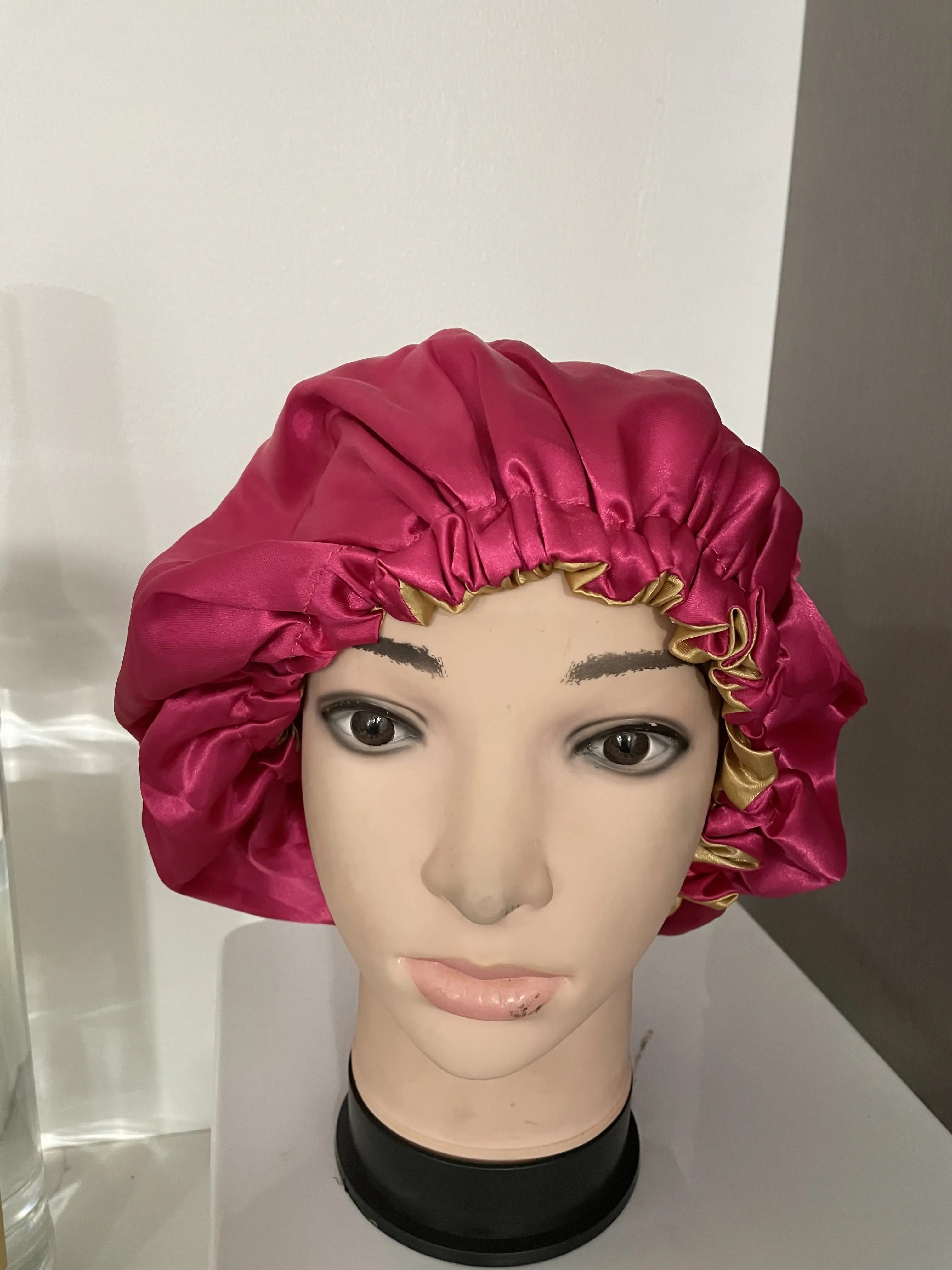 Gold and Hot Pink Reversible Drawstring Bonnet