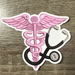 Pink Caduceus Embroidery Style Magnet | fridge | metal | locker | magnetic | cute design | healthcare | nurse | doctor | admin
