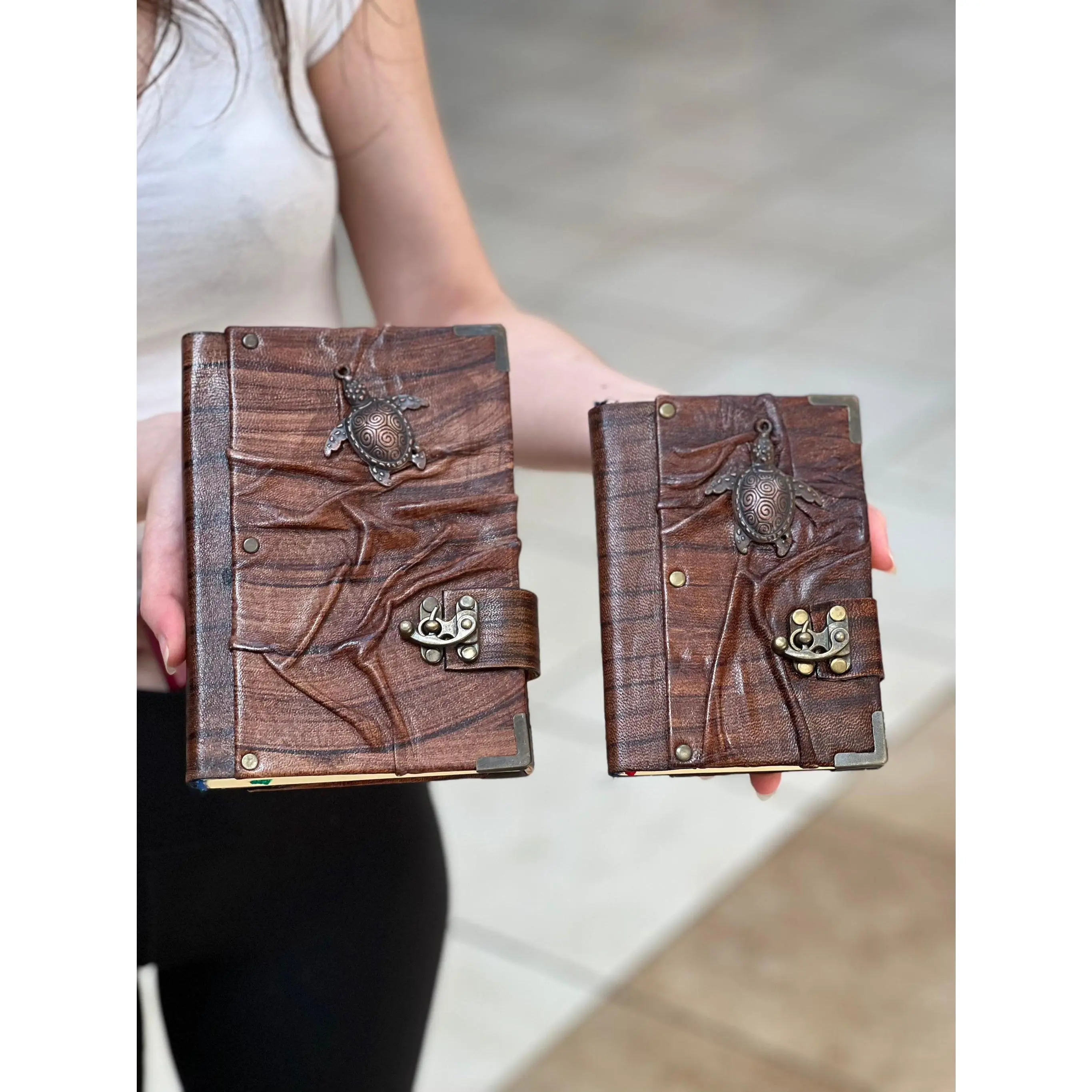 Handmade Leather Journal Belt Strap Turtle Brown
