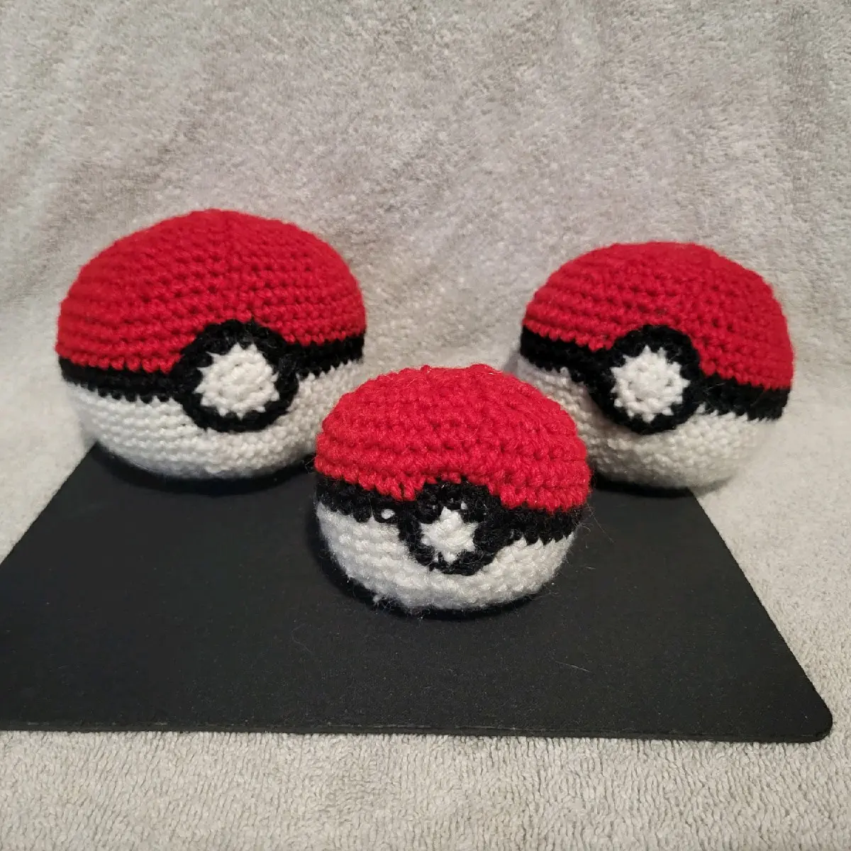 Crochet Pokeball Plushie, Handmade with 100% Acrylic Yarn - Sizes Small/Medium/Large