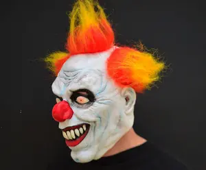ORANGE HAIR CLOWN Halloween Clown Mask with hair Creepy Costume Killer Clown