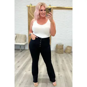 Judy Blue Harriet High Rise Button Fly Bootcut Jeans in Black