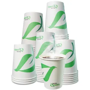 10 oz Compostable Paper Cups - Biodegradable Disposable White Paper Coffee Cups PLA Lined - Eco-friendly Hot and Cold Drinking Cups for Travel, Picnic, Party and Events (25)