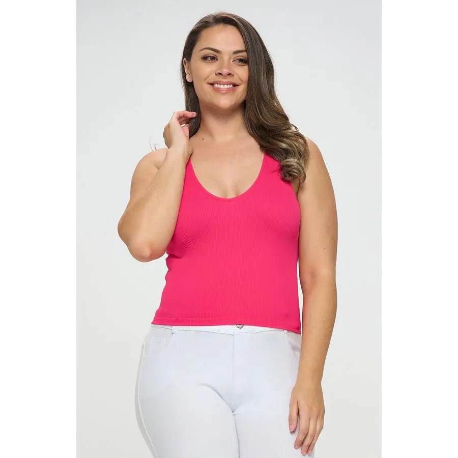 Women's Plus Reversible Seamless Solid Ribbed Tank - Yelete