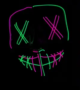 Light up Halloween Mask Purge EL Wire LED Glow X Eyes Mask Pink Green