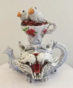 Crazy Cat Teapot Sculpture