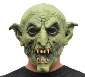 Creepy Scary Halloween Mask Latex Costume Mask Evil Demon Warlock Green Goblin
