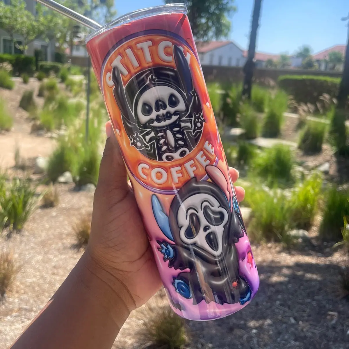 3D Puffy Stitch Horror Movie stainless steel sublimation tumbler