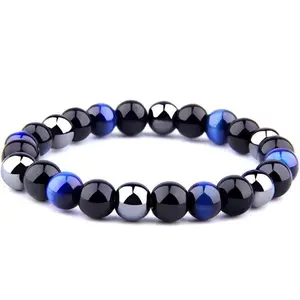 Triple Protection Obsidian, Hematite and Blue Tigers Eye Beaded Bracelet
