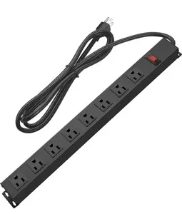 Metal 8 Outlet Mountable Power Strip, Wall Mount Outlet Power Strip Heavy Duty, Wide Spaced Commercial Shop Power Strip with Switch, 15A 125V 1875W, 6 FT SJT 14AWG Power Cord (6FT)