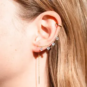 Vienna in Gold- Cuff and Threader Earring with Dangling Crystals