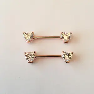 rose gold heart nipple ring, 14g nipple shield piercing jewelry barbell (2 pieces)