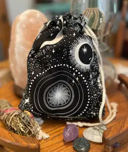 Celestial Tarot Bag- GLOW-IN-DARK- Black Moon and Stars Tarot Bag- Oracle Bag- Fully Lined Black Black