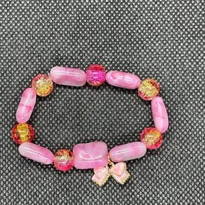 6” pink bow bead bracelet