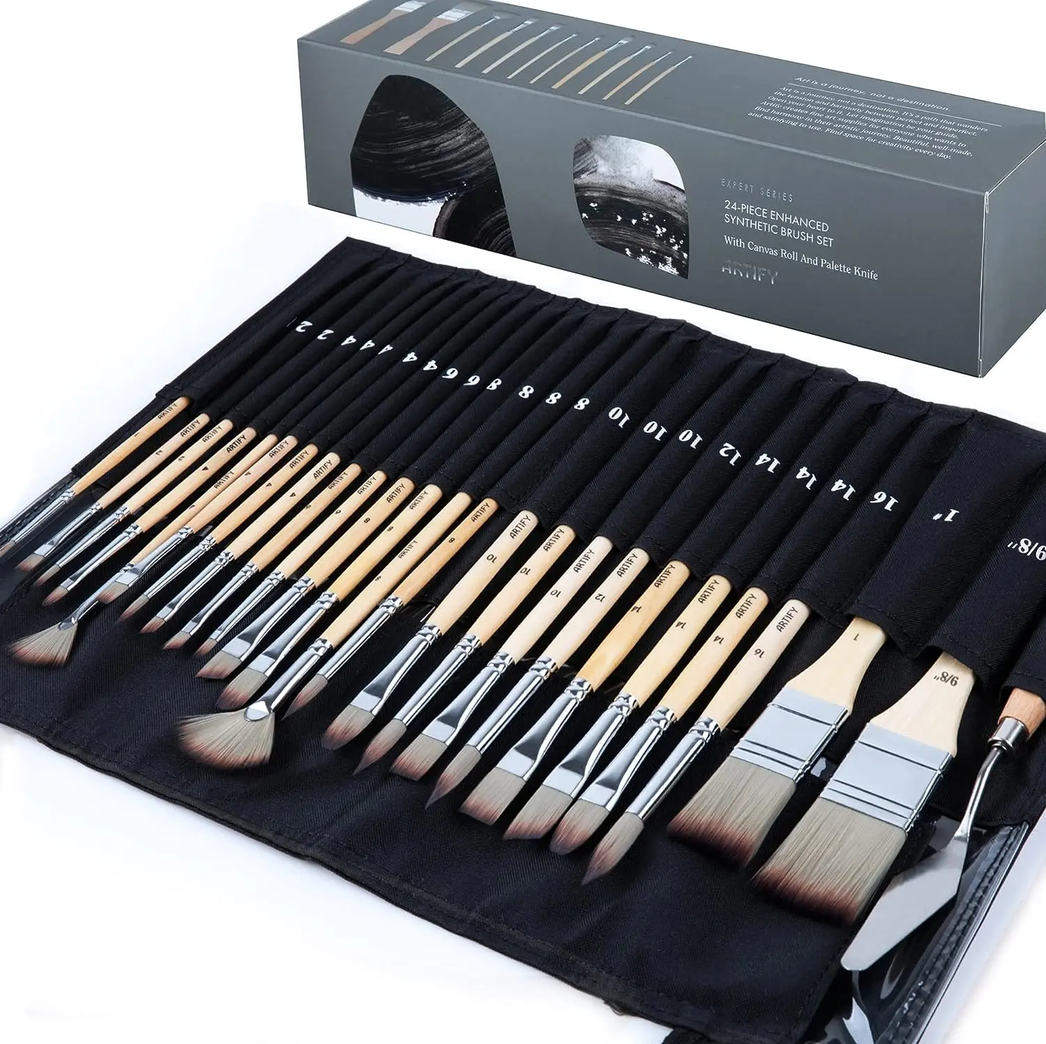Artify 25-Piece Enhanced Synthetic Paint Brush Set - Painter Tool, Art Supplies with Lightweight Natural Birch Handles, 25 Different Shapes & Sizes, Easy-to-Clean for Ceramics Painting