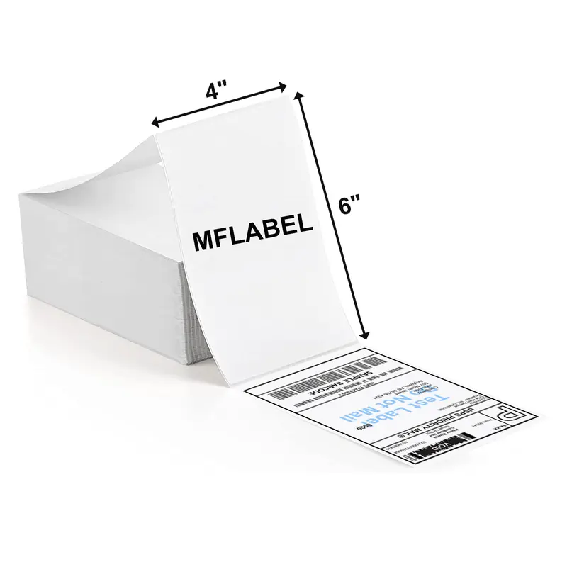 MFLABEL High Quality 4"x6" Fan-Fold Thermal Shipping Labels, White Upgrade Material, Waterproof, Resists Scratches, Besteasy Scan/Peel & Stick, 100 Labels for Warehouse Users, Compatible with Rollo MUNBYN Polono Zebra Printers