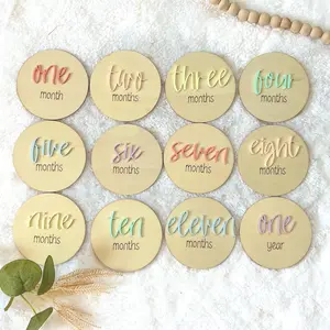 Rainbow Wooden Monthly Milestone Markers For Baby First Year Photos Newborn Photo Prop Gift Set