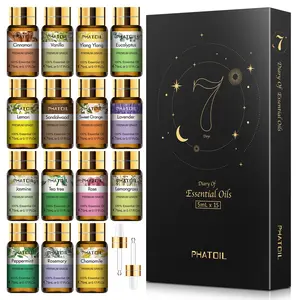 Phatoil Essential Oils 15pcs Set - Plant Based Natural Fragrance for Aromatherapy, Humidifier, Spa, Air Purifier - Lavender, Eucalyptus, Jasmine, Orange, Sandalwood and More Therapeutic